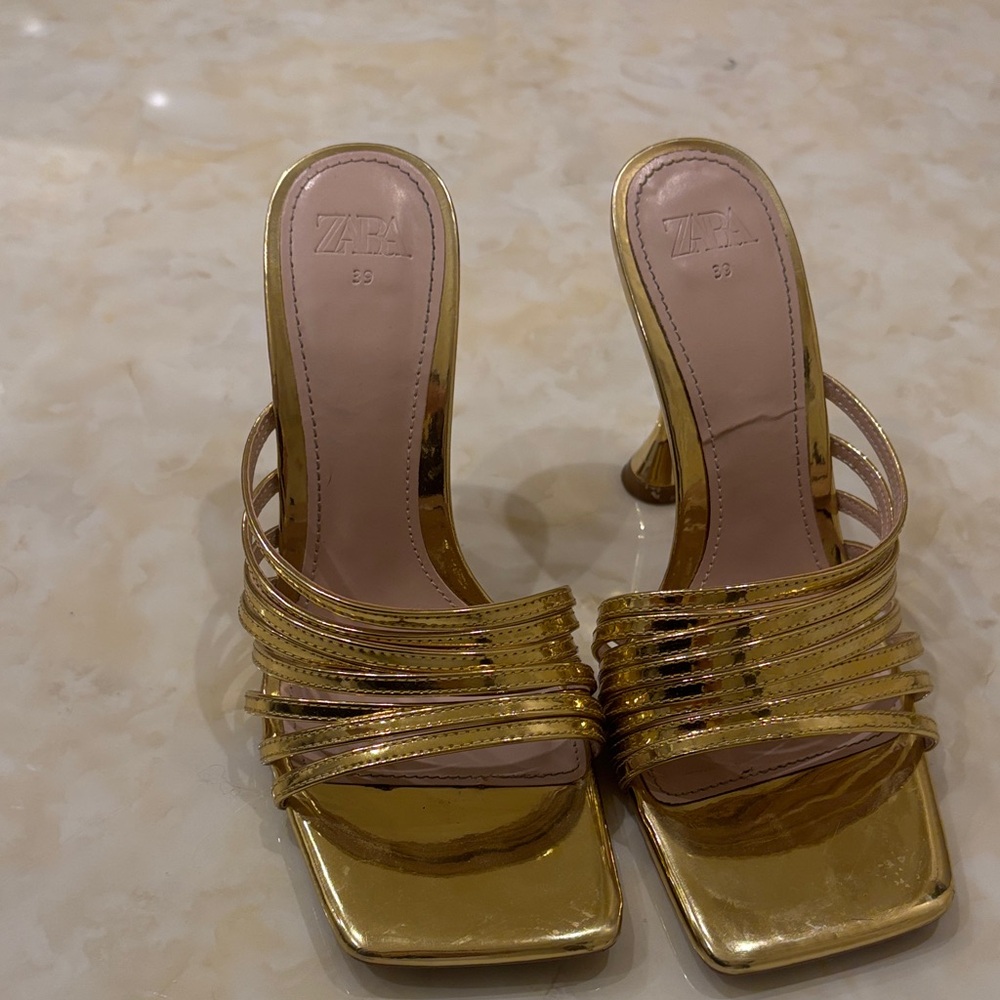Zara Metallic Gold Strappy Heels